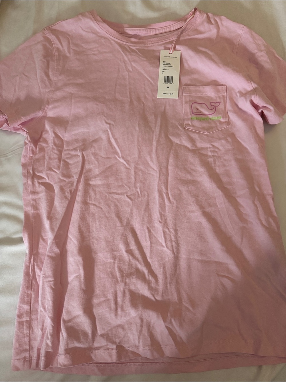 NWT Vineyard Vines Light Pink Short Sleeve Pocket Tee with Whale Embroidery